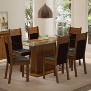 Conjunto Sala de Jantar Madesa Atlanta Mesa Tampo de Vidro com 6 Cadeiras Rustic/Preto/Sintético Preto