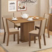 Conjunto Sala de Jantar Madesa Talita Mesa Tampo de Madeira com 4 Cadeiras Rustic/Crema/Pérola