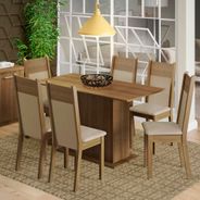 Conjunto Sala de Jantar Madesa Catarina Mesa Tampo de Madeira com 6 Cadeiras Rustic/Crema/Pérola