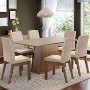 Conjunto Sala de Jantar Madesa Rebeca Mesa Tampo de Madeira com 6 Cadeiras Rustic/Crema/Fendi