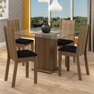 Conjunto Sala de Jantar Madesa Maya Mesa Tampo de Vidro com 4 Cadeiras Rustic/Sintético Preto