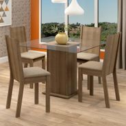 Conjunto Sala de Jantar Madesa Maya Mesa Tampo de Vidro com 4 Cadeiras Rustic/Pérola