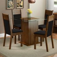 Conjunto Sala de Jantar Madesa Anita Mesa Tampo de Vidro com 4 Cadeiras Rustic/Preto/Sintético Preto