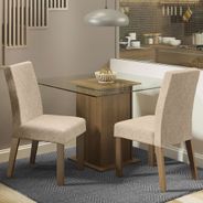 Conjunto Sala de Jantar Madesa Luli Mesa Tampo de Vidro com 2 Cadeiras Rustic/Imperial
