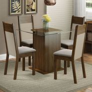 Conjunto Sala de Jantar Madesa Dallas Mesa Tampo de Vidro com 4 Cadeiras Rustic/Crema/Pérola