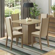 Conjunto Sala de Jantar Moscou Plus Madesa Mesa Tampo de Vidro com 4 Cadeiras Rustic/Crema/Pérola