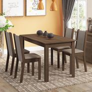 Conjunto Sala de Jantar Madesa Bea Mesa Tampo de Madeira com 4 Cadeiras Rustic/Crema/Pérola