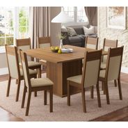 Conjunto Sala de Jantar Madesa Panamá Mesa Tampo de Madeira com 8 Cadeiras Rustic/Crema/Pérola