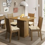 Conjunto Sala de Jantar Kate Madesa Tampo de Madeira com 4 cadeiras Rustic/Lírio Bege