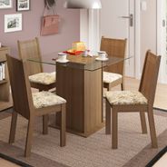 Conjunto Sala de Jantar Madesa Lucy Mesa Tampo de Vidro com 4 Cadeiras Rustic/Lírio Bege