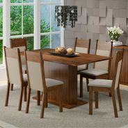 Conjunto Sala de Jantar Lousiana Madesa Mesa Tampo de Madeira com 6 Cadeiras Rustic/Crema/Pérola