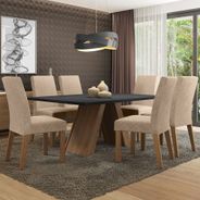 Conjunto Sala de Jantar Madesa Antonela Mesa Tampo de Madeira com 6 Cadeiras Rustic/Preto/Imperial