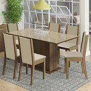 Conjunto Sala de Jantar Moscou Plus Madesa Mesa Tampo de Vidro com 6 Cadeiras Rustic/Crema/Pérola