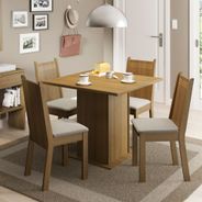 Conjunto Sala de Jantar Kate Madesa Tampo de Madeira com 4 cadeiras Rustic/Pérola