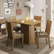 Conjunto Sala de Jantar Kate Madesa Tampo de Madeira com 4 cadeiras Rustic/Bege Marrom