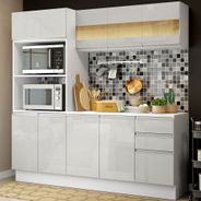 Cozinha Compacta 100% MDF Madesa Smart 190 cm Com Armário, Balcão e Tampo Frentes Branco Brilho