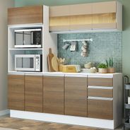 Cozinha Compacta 100% MDF Madesa Smart 190 cm Com Armário, Balcão e Tampo Branco/Rustic/Crema