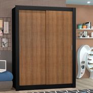 Guarda-Roupa Solteiro Madesa Denver 2 Portas de Correr Preto/Rustic
