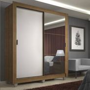 Guarda-Roupa Solteiro Madesa Denver 2 Portas de Correr com Espelho com Pés Rustic/Branco