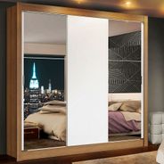 Guarda-Roupa Casal Madesa Lyon 3 Portas de Correr com Espelhos 2 Gavetas Rustic/Branco