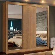 Guarda-Roupa Casal Madesa Lyon 3 Portas de Correr com Espelhos 2 Gavetas Rustic