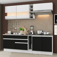 Cozinha Completa Madesa Parma com Armário e Balcão (Sem Tampo e Pia) Branco/Preto/Branco