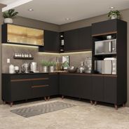 Cozinha Completa de Canto Madesa Reims 452001 com Armário e Balcão Preto