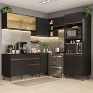 Cozinha Completa de Canto Madesa Reims 402002 com Armário e Balcão Preto