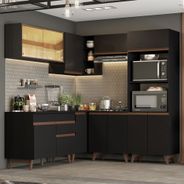 Cozinha Completa de Canto Madesa Reims 402001 com Armário e Balcão Preto