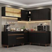 Cozinha Completa de Canto Madesa Reims 382001 com Armário e Balcão Preto