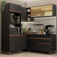 Cozinha Completa de Canto Madesa Reims 332001 com Armário e Balcão Preto