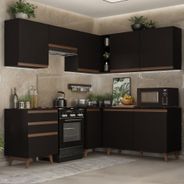 Cozinha Completa de Canto Madesa Reims 392001 com Armário e Balcão Preto