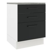 Balcão Madesa Agata 60 cm 3 Gavetas Branco/Preto