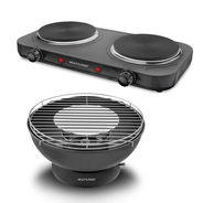 Combo Cozinha - Churrasqueira Portátil Multilaser Smokeless a Carvão e Fogão Elétrico Multilaser Easy Cook Duo 127V - CE154K
