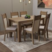 Conjunto Sala de Jantar Madesa Medelin Mesa Tampo de Madeira com 6 Cadeiras Rustic/Crema/Bege