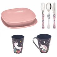 Conjunto pratos, talheres, copo, caneca  infantil- Unicornio