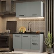 Cozinha Compacta Madesa Agata 120001 com Armário e Balcão (Sem Tampo e Pia) Branco/Cinza