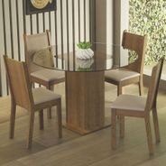 Conjunto Sala de Jantar Madesa Débora Mesa Tampo de Vidro Redondo 4 Cadeiras Rustic/Bege