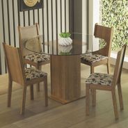 Conjunto Sala de Jantar Madesa Débora Mesa Tampo de Vidro Redondo 4 Cadeiras Rustic/Bege Marrom