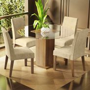 Conjunto Sala de Jantar Madesa Maria Mesa Tampo de Vidro Redondo com 4 Cadeiras Rustic/Imperial