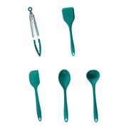 Conjunto de 5 utensilios de Silicone Duplo - Verde escuro