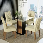 Conjunto Sala de Jantar Madesa Juliete Mesa Tampo de Vidro 4 Cadeiras Rustic/Preto/Imperial