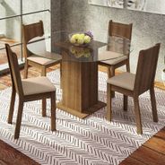 Conjunto Sala de Jantar Madesa Paula Mesa Tampo de Vidro Redondo 4 Cadeiras Rustic/Bege