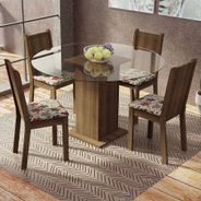 Conjunto Sala de Jantar Madesa Paula Mesa Tampo de Vidro Redondo 4 Cadeiras Rustic/Hibiscos